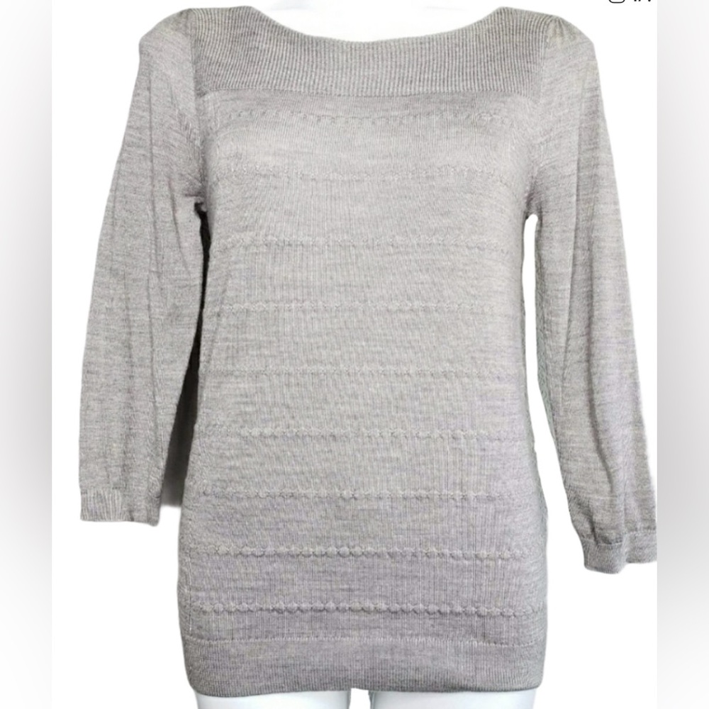 LOFT | Gray 3/4 Sleeve Raised Stripe Sweater M